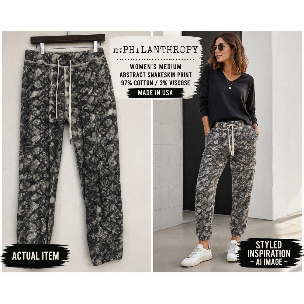 Philanthropy Python Print Athleisure Luxury Cropped Jogger Sweatpants Womens (M)